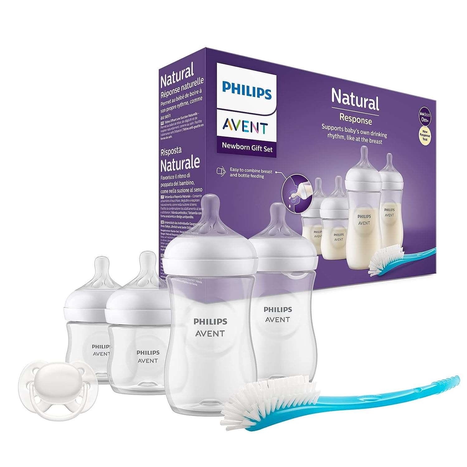 Philips Avent Natural Response Baby Bottles Gift Set for Newborns - 4 Baby Bottles, Ultra Soft Dummy and Bottle Brush, Babies from 0-12 Months and Over