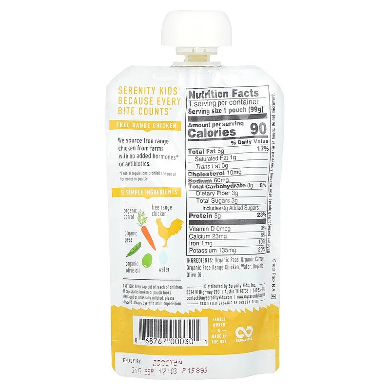 Serenity Kids, Chicken with Peas & Carrots, 6+ Months, 3.5 oz (99 g)