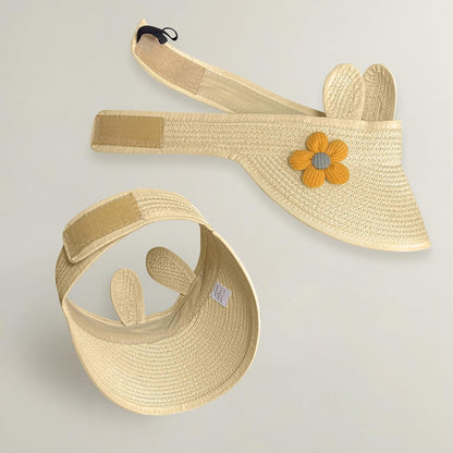 Yaopelky baby girls roll-up straw hat toddler cute flower open top visor hat summer beach sun protection cap adjustable