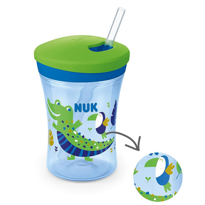 NUK Action Cup Children's Drinking Cup, Chameleon Effect, 12+ Months, Twist Lid with Soft Straw, Leak-Proof, BPA-Free, 230 ml, Crocodile, Green, 120 g - Baby Bliss