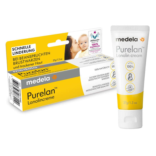 Medela Purelan 37g Lanol Cream - Quick Aid for Stressed Nipples and Dry Skin - 100% Natural, Hypoallergenic, Dermatologically Tested and Fragrance Free