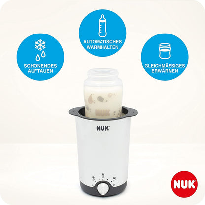 NUK Thermo 3-in-1 bottle warmer for easy, safe and gentle heating, defrosting and keeping warm, for glasses and bottles. - Baby Bliss