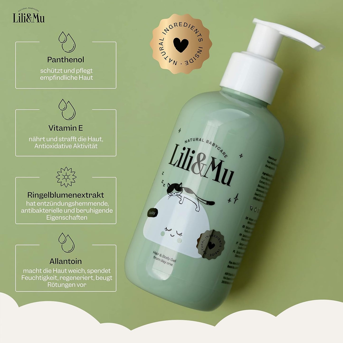 Lili&Mu Baby Shampoo & Shower Gel 200 ml | Baby Shower Gel with Allantoin Jojoba Oil Marigold Extract Bath Foam | Natural Cosmetics without Silicone SLS | From 1st Day of Life | For Newborns