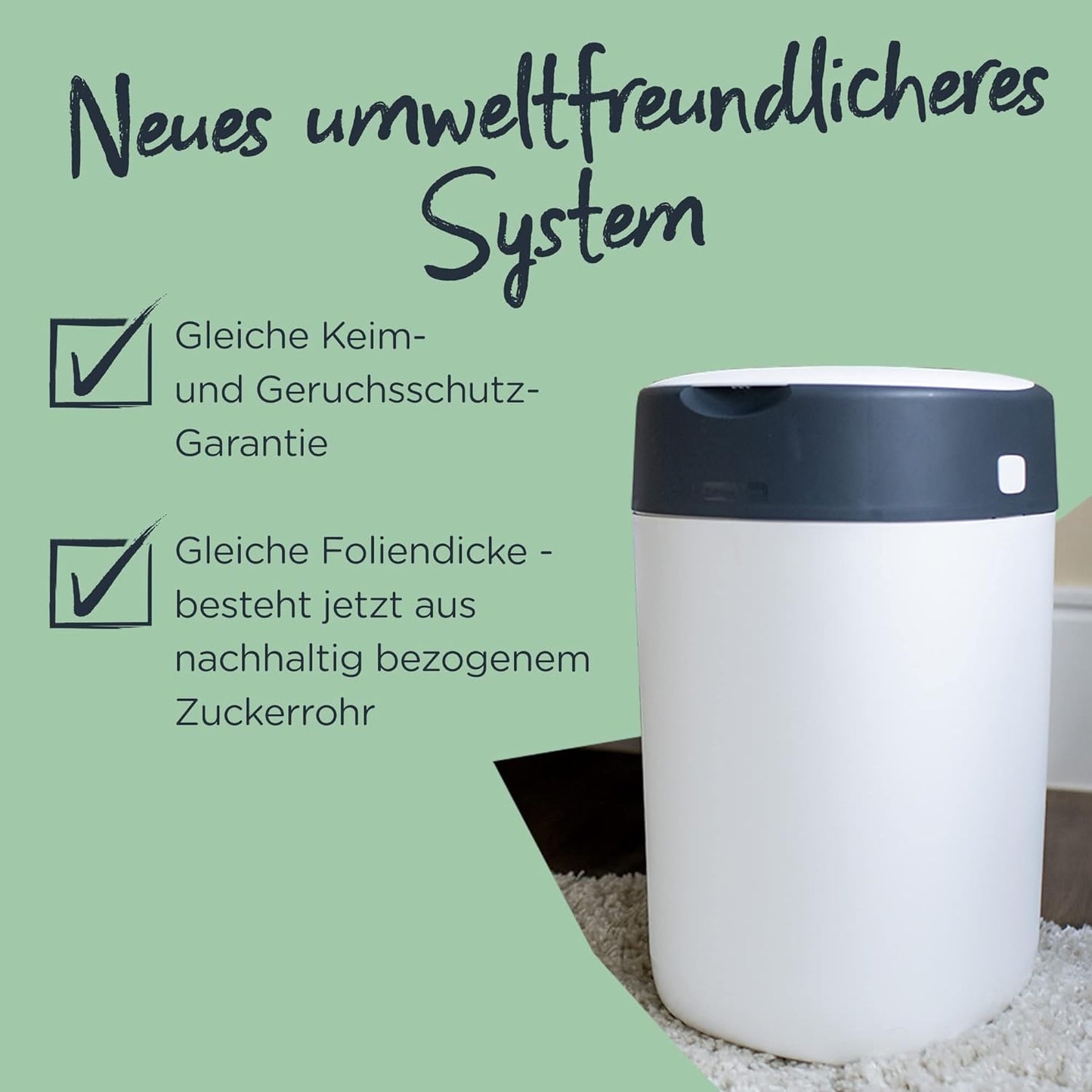 Tommee Tippee Twist & Click Advanced Nappy Bin, Environmentally Friendly System with 1 Refill Cassette with Sustainably Covered Antibacterial Greenfilm, White