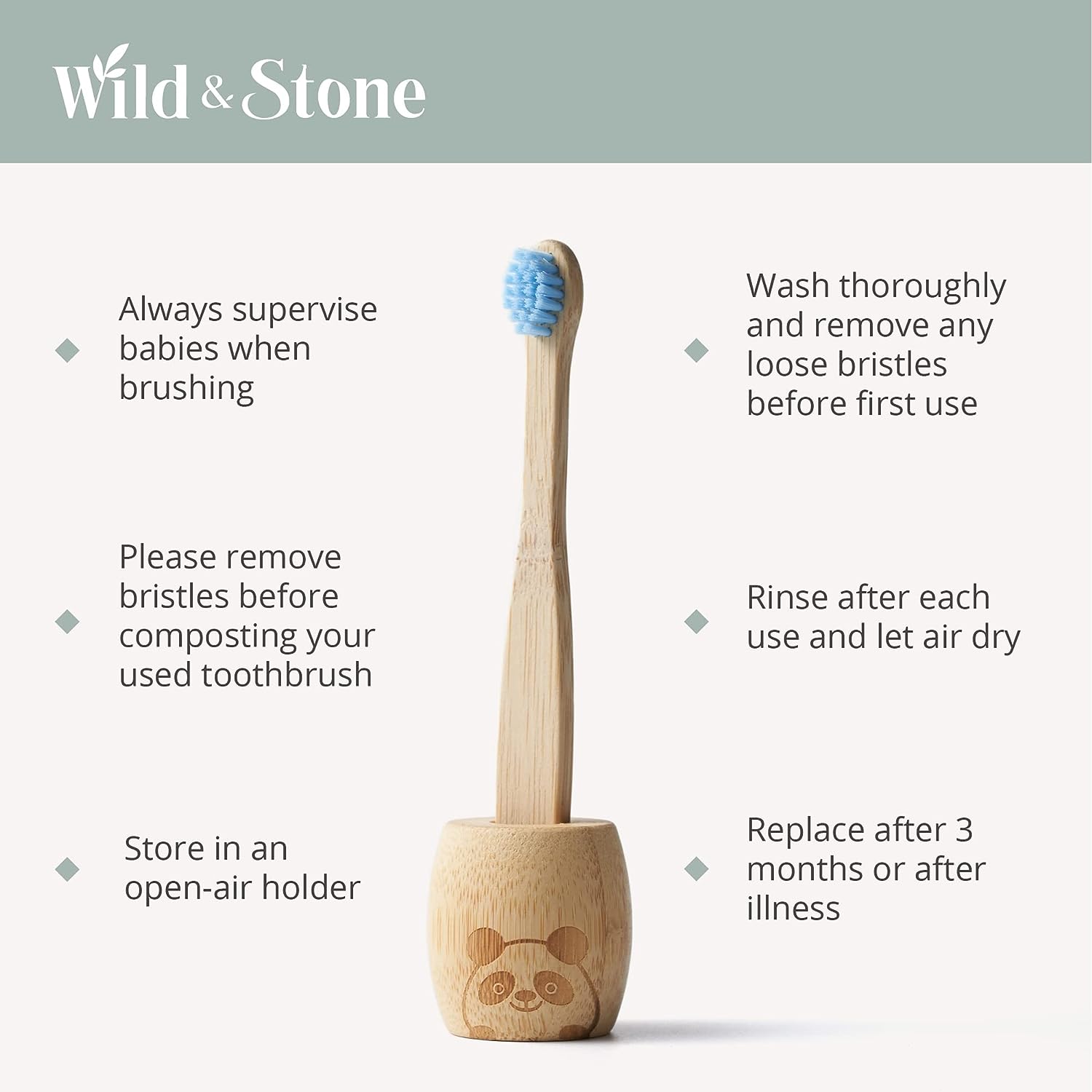 Wild & Stone | Organic Baby Bamboo Toothbrush | Four Colours | Soft Fibre Bristles | 100% Biodegradable Handle | BPA Free | Vegan Eco-Friendly Baby Toothbrushes - Baby Bliss