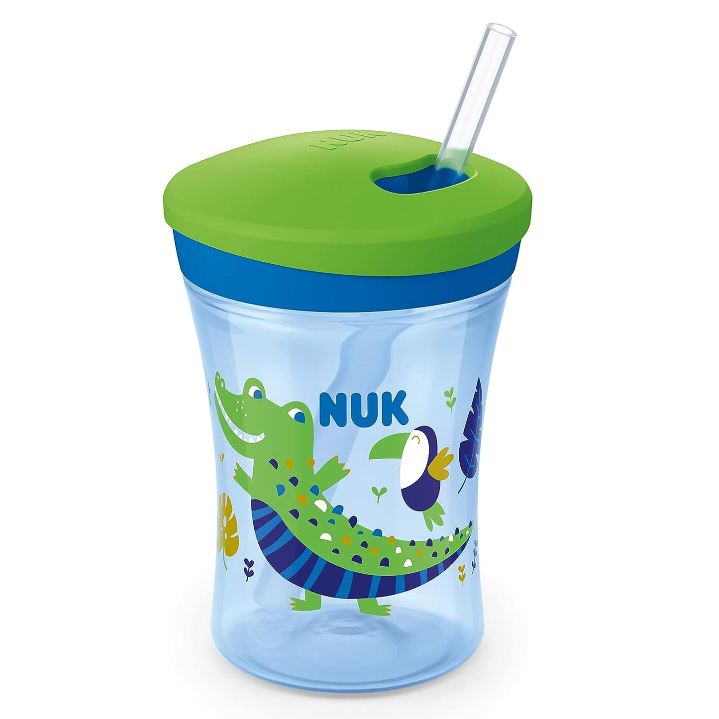 NUK Action Cup Children's Drinking Cup, Chameleon Effect, 12+ Months, Twist Lid with Soft Straw, Leak-Proof, BPA-Free, 230 ml, Crocodile, Green, 120 g - Baby Bliss