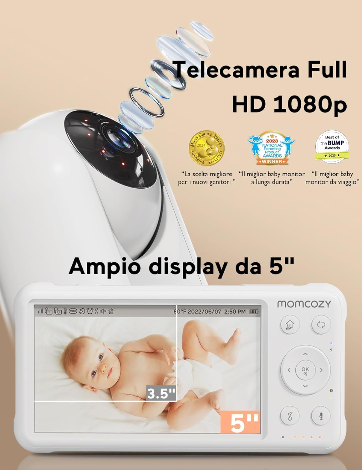 momcozy Baby Monitor with Camera 5 Inches, 1080P HD Video Baby Monitor without WiFi with Camera and Audio 5000 mAh Battery Baby Monitor, IR Night Vision Wide Angle Lens 2-Way Audio Vox Mode 960 Feet