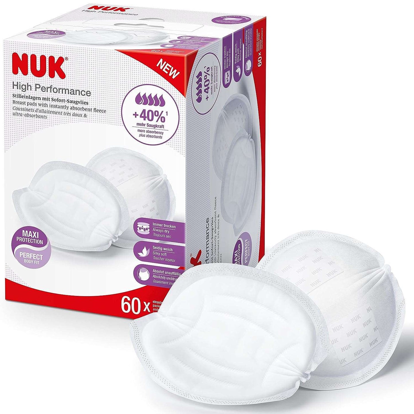 NUK High Performance Breast Pads, Pack of 60, White