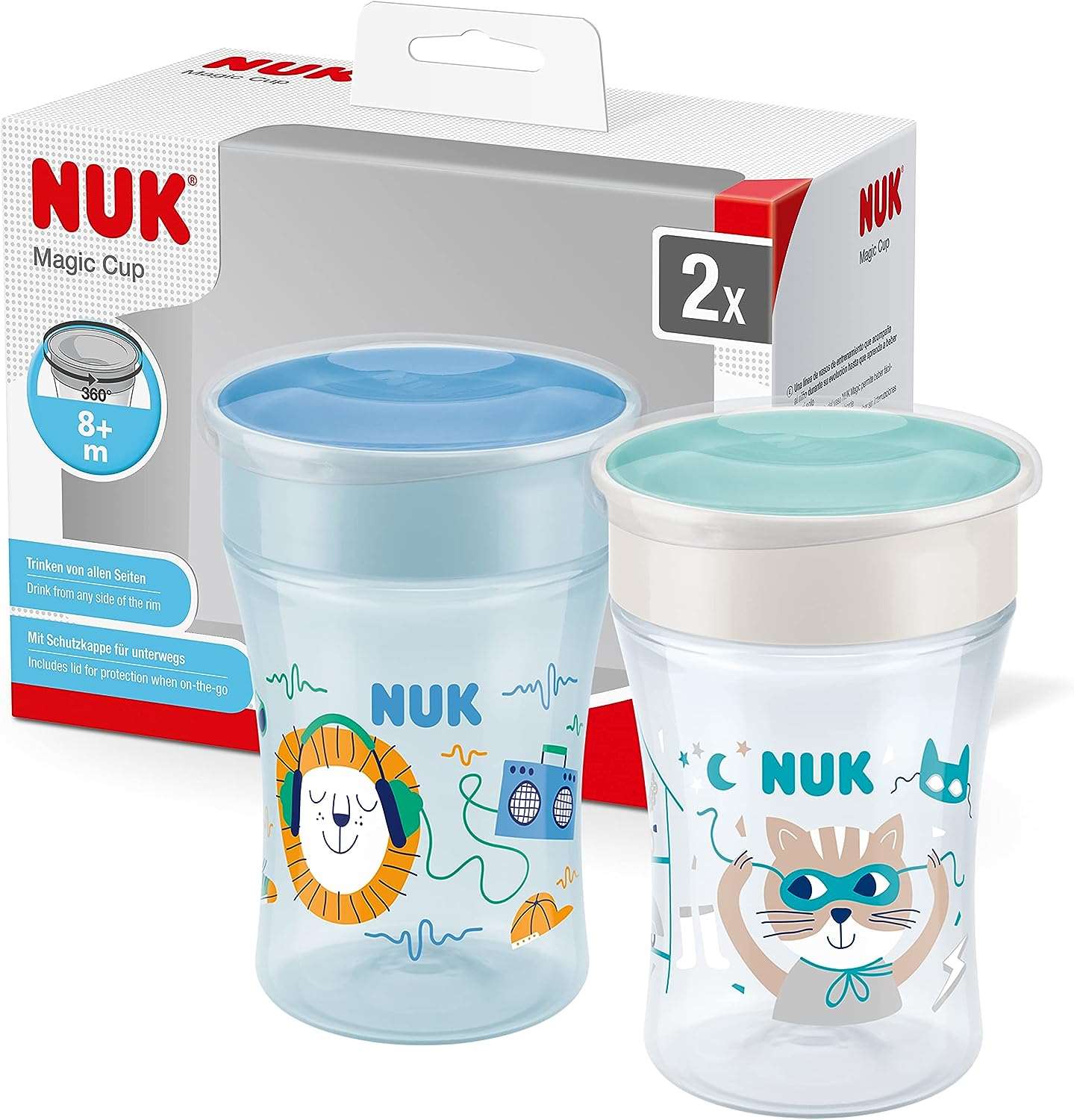 NUK Magic Cup Learning Cup | 8+ Months | 230 ml | Leak-proof 360° Drinking Rim | BPA-Free | Blue | Pack of 2