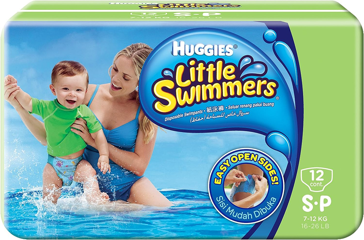 Huggies Little Swimmers Swim Nappies - Size 3-4, 12 Baby Swim Pants - Leak Protection and Stretchy Waistband Protect Without Swelling - Tear Sides for Easy Removal - Baby Bliss