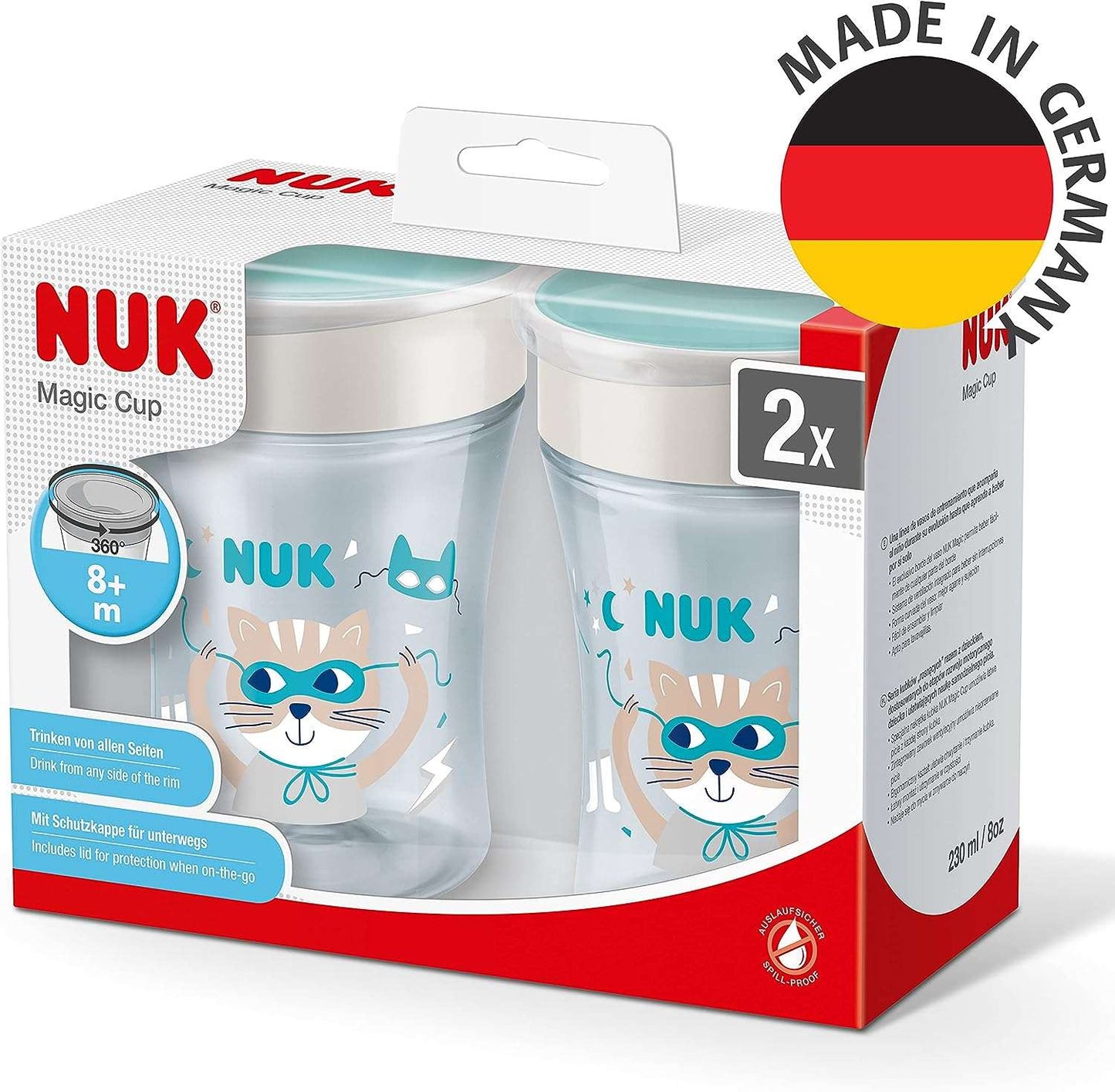 NUK Magic Cup Learning Cup | 8+ Months | 230 ml | Leak-proof 360° Drinking Rim | BPA-Free | Blue | Pack of 2