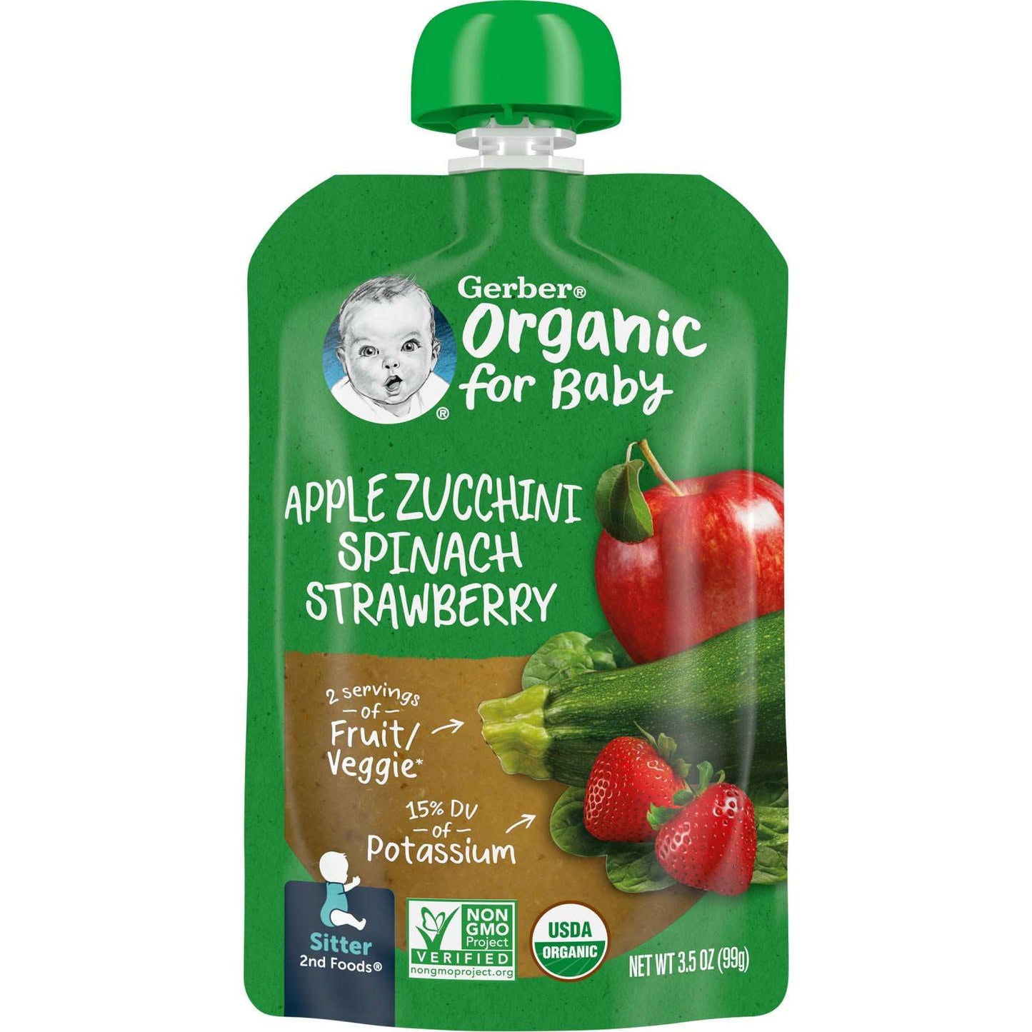 Gerber, Organic for Baby, 2nd Foods, Apple, Zucchini, Spinach, Strawberry, 3.5 oz (99 g)