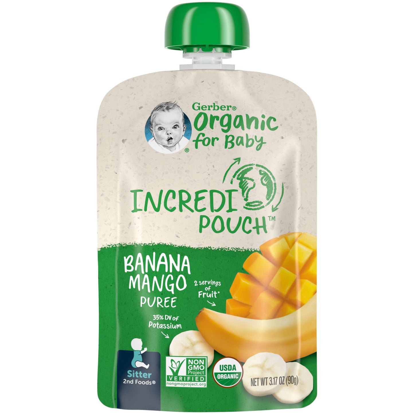 Gerber, Organic for Baby, 2nd Foods, Banana, Mango Puree, 3.17 oz (90 g)