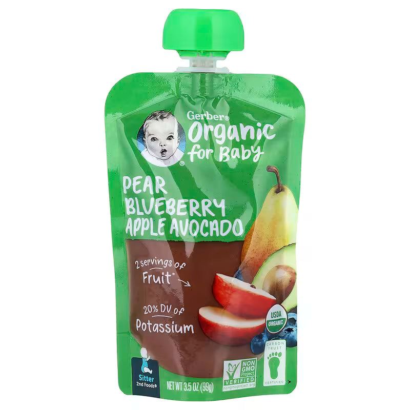 Gerber, Organic for Baby, 2nd Foods®, Pear, Blueberry, Apple, Avocado, 3.5 oz (99 g)