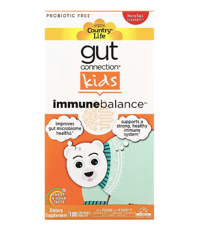 Country Life, Gut Connection Kids, Immune Balance, Sweet & Sour, 100 Chewable Tablets - Baby Bliss