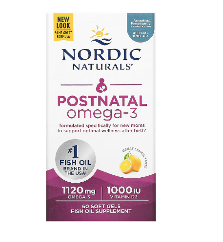 Nordic Naturals, Postnatal Omega-3, Lemon, 560 mg, 60 Soft Gels - Baby Bliss