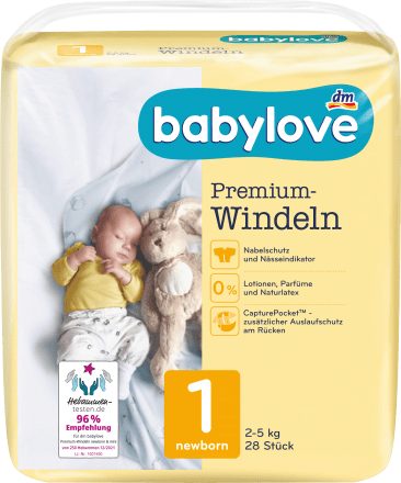 DM Diapers premium size 1, Newborn, 2-5 kg, 28 pcs - Baby Bliss