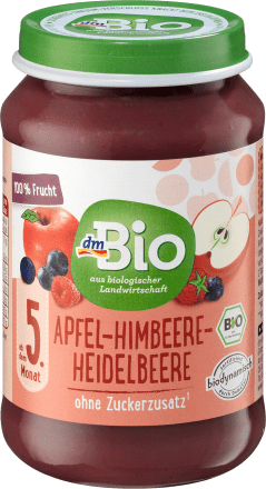 dmBio  Apple-raspberry-blueberry fruits from the 5th month, Demeter, 190 g - Baby Bliss